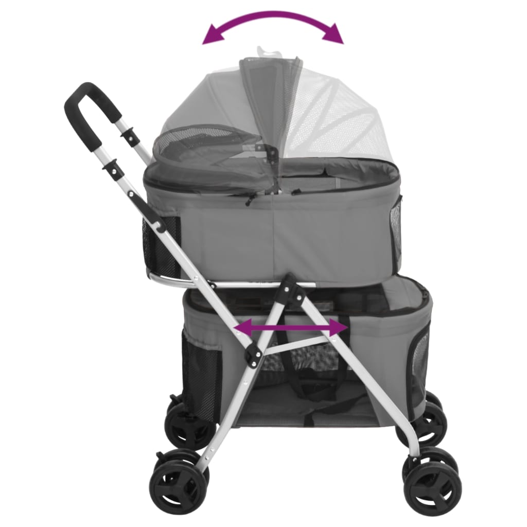 Passeggino Cani Pieghevole 2 Livelli Grigio 83x48x97cm Tessuto - homemem39