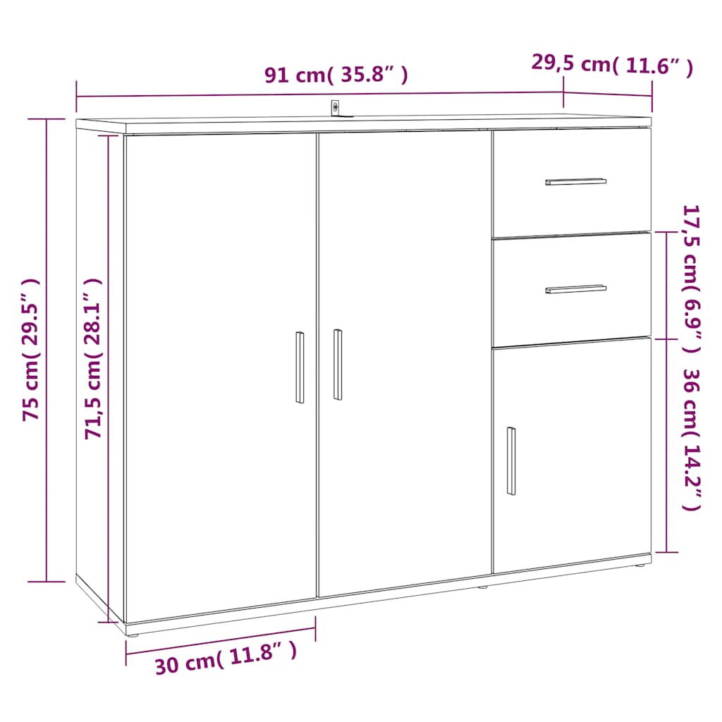 Credenza Bianca 91x29,5x75 cm in Legno Multistrato | homemem39