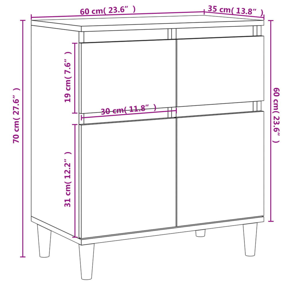 Credenza Grigio Cemento 60x35x70 cm in Legno Multistrato