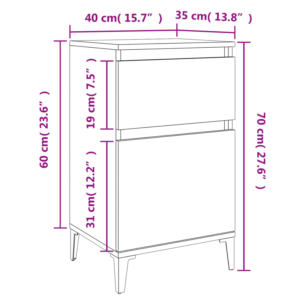 Comodini 2 pz Bianco Lucido 40x35x70 cm