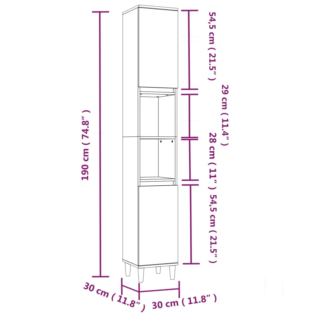 Armadietto Bagno Rovere Fumo 30x30x190 cm in Legno Multistrato | homemem39
