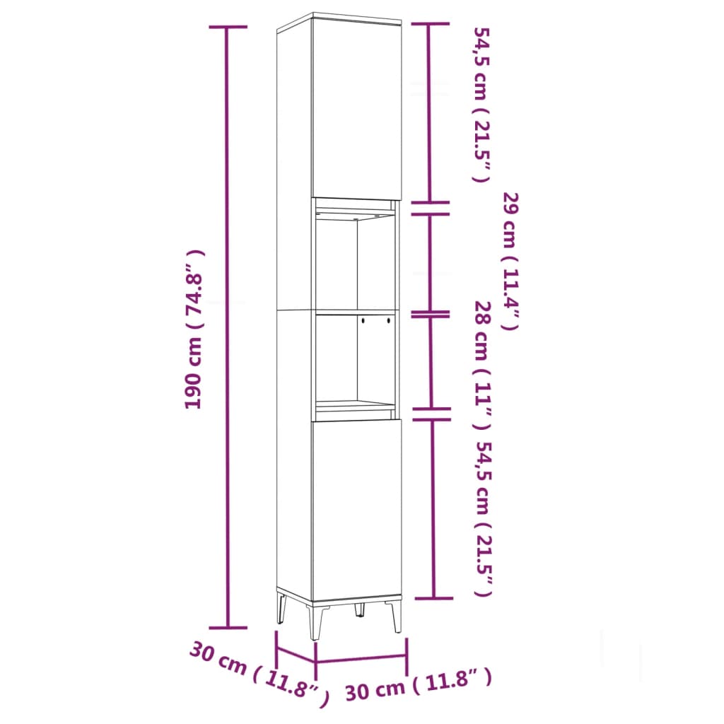 Armadietto Bagno Rovere Fumo 30x30x190 cm in Legno Multistrato - homemem39
