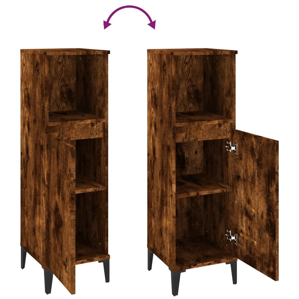 Armadietto Bagno Rovere Fumo 30x30x100 cm in Legno Multistrato - homemem39