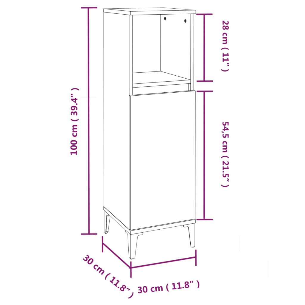 Armadietto Bagno Rovere Fumo 30x30x100 cm in Legno Multistrato - homemem39