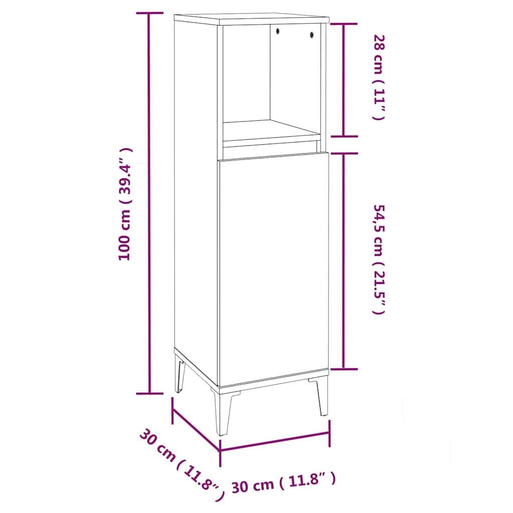 Armadietto Bagno Rovere Fumo 30x30x100 cm in Legno Multistrato