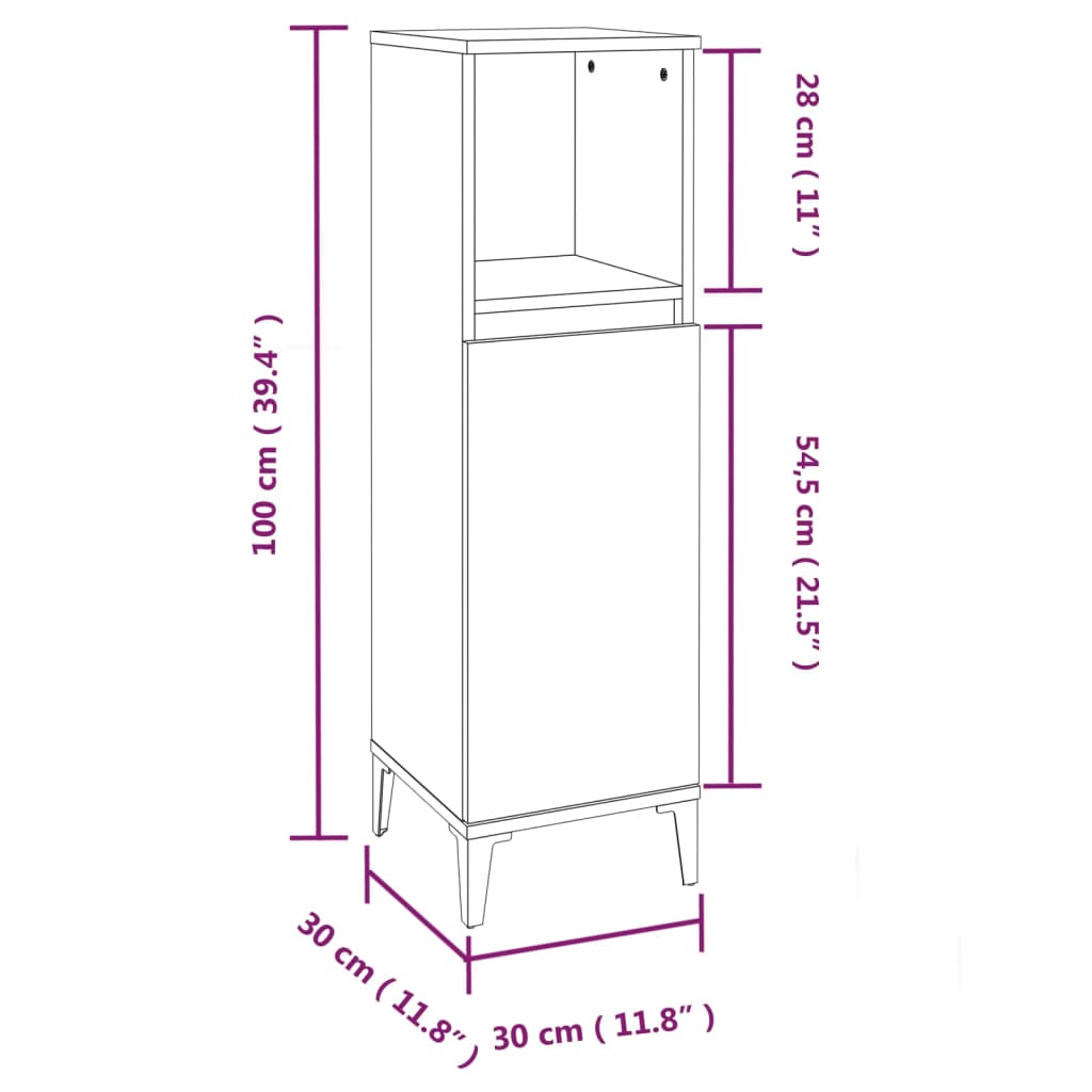 Armadietto Bagno Grigio Sonoma 30x30x100cm in Legno Multistrato - homemem39