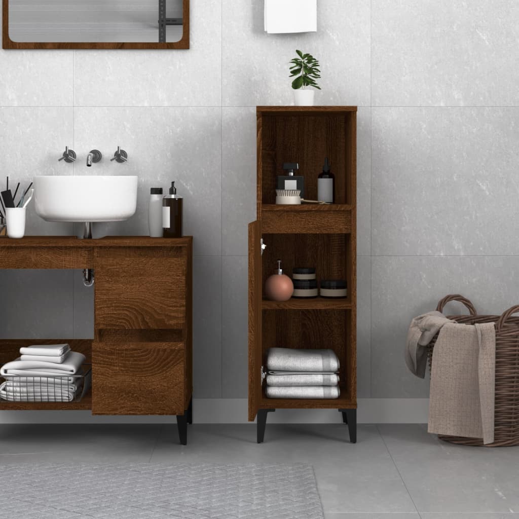 Armadietto Bagno Rovere Marrone 30x30x100 cm Legno Multistrato - homemem39
