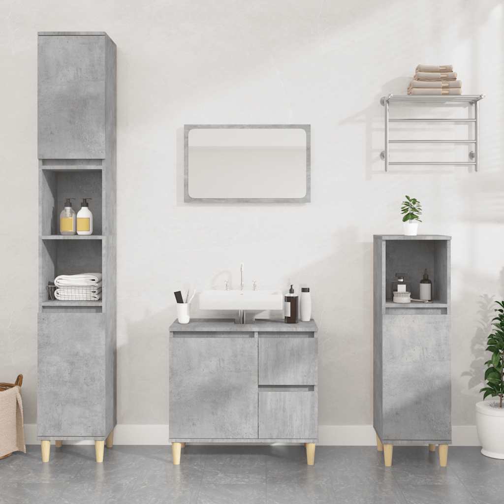 Armadietto da Bagno Grigio Cemento 65x33x60cm Legno Multistrato - homemem39