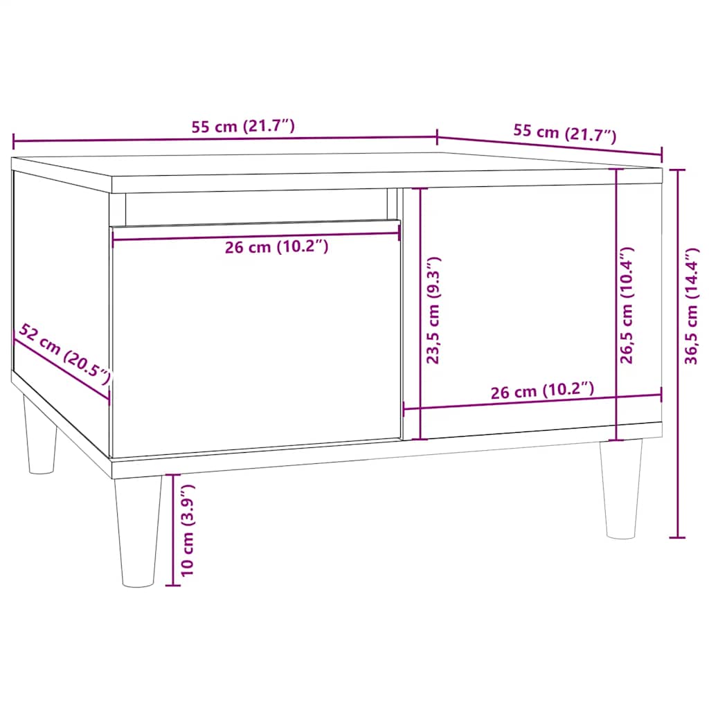 Tavolino da Salotto Rovere Fumo 55x55x36,5 cm Legno Multistrato | homemem39