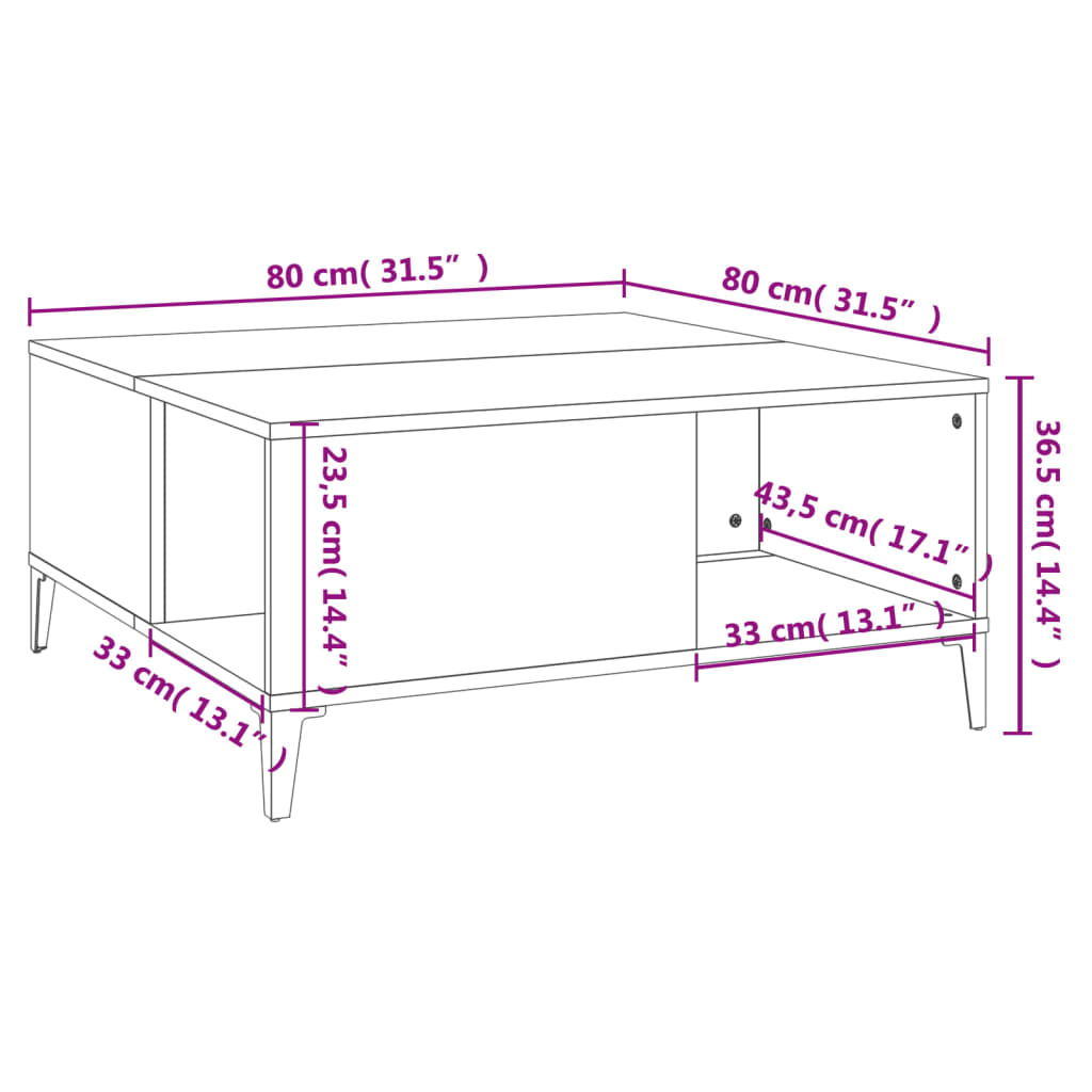 Tavolino Salotto Rovere Sonoma 80x80x36,5 cm Legno Multistrato | homemem39