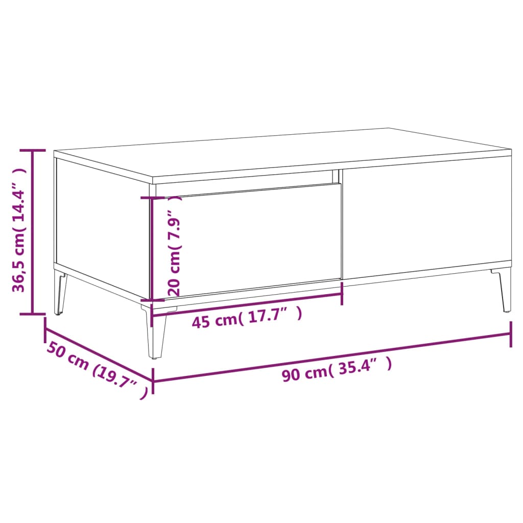 Tavolino da Salotto Bianco 90x50x36,5 cm in Legno Multistrato | homemem39