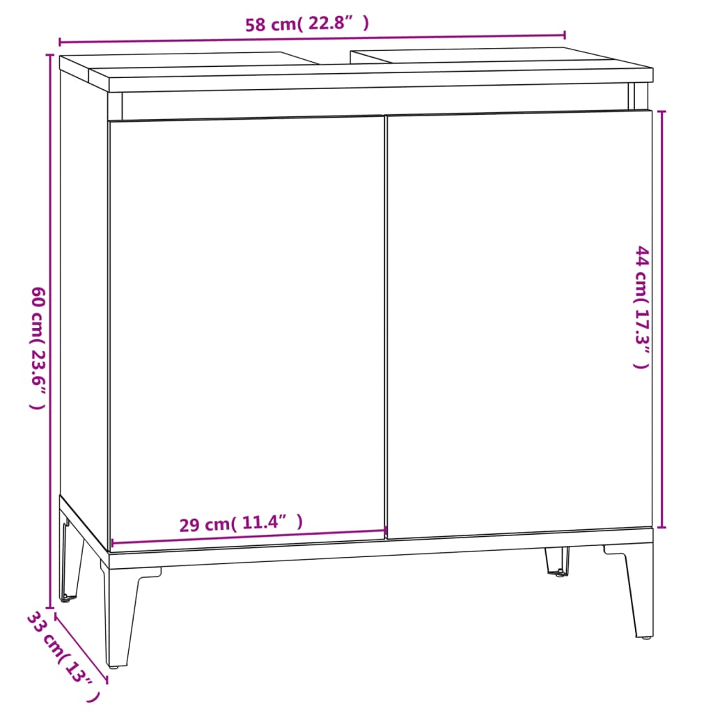 Mobile Lavabo Nero 58x33x60 cm in Legno Multistrato - homemem39