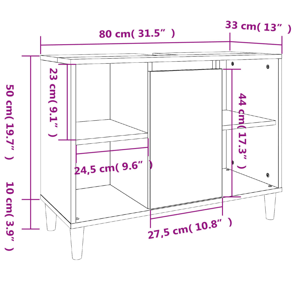Mobile Lavabo Nero 80x33x60 cm in Legno Multistrato - homemem39