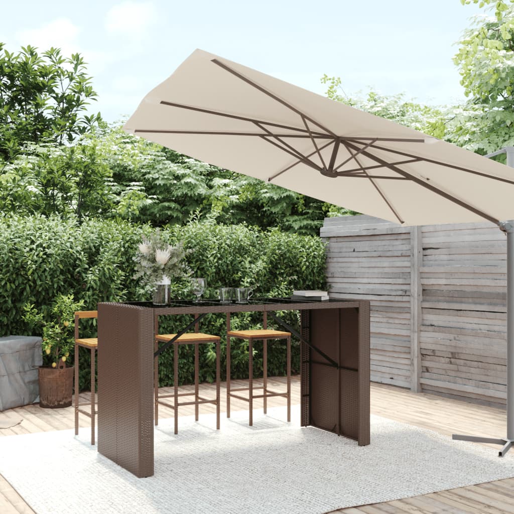 Tavolo Bar con Piano in Vetro Marrone 185x80x110 cm Polyrattan - homemem39