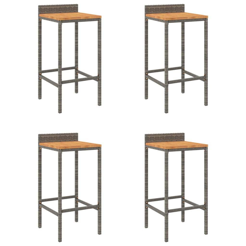 Sgabelli da Bar 4pz Grigi Polyrattan e Legno Massello di Acacia - homemem39
