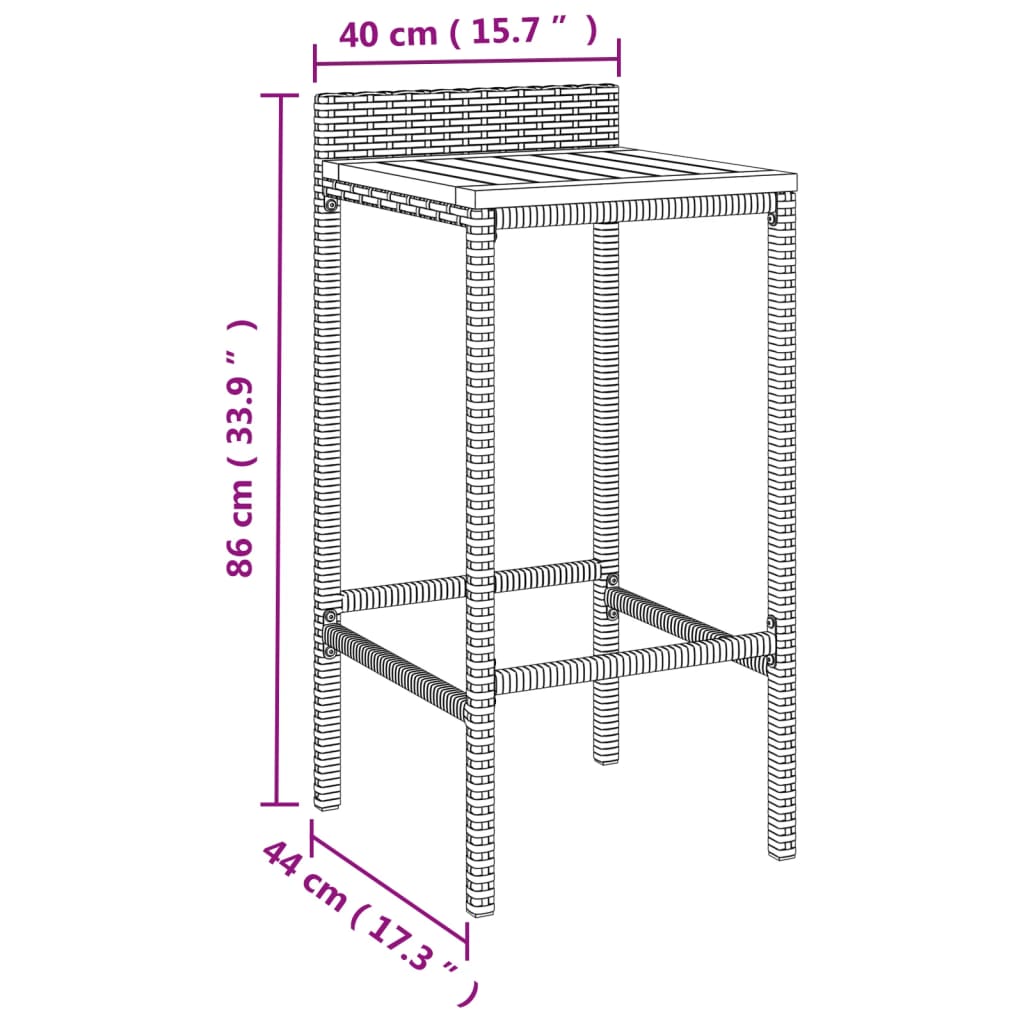 Sgabelli da Bar 4pz Grigi Polyrattan e Legno Massello di Acacia - homemem39