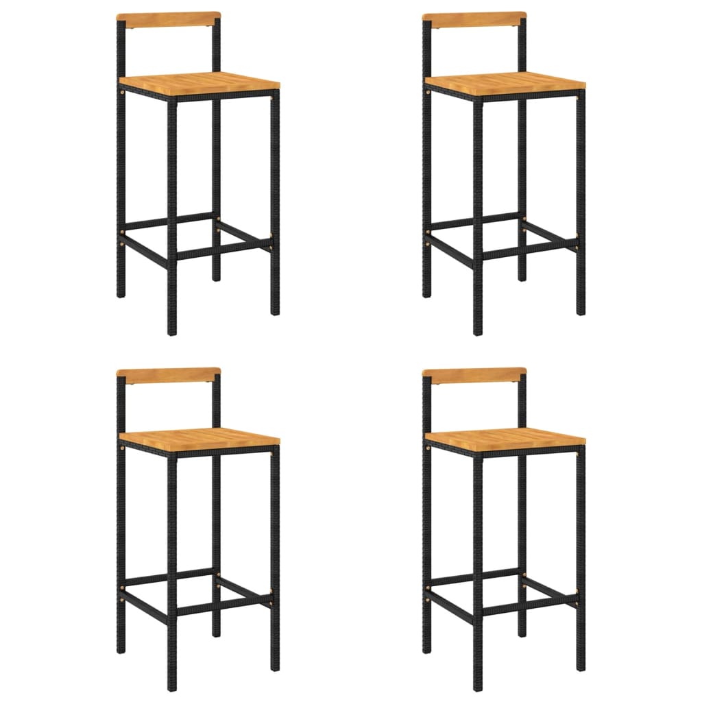Sgabelli da Bar 4pz Neri Polyrattan e Legno Massello di Acacia - homemem39