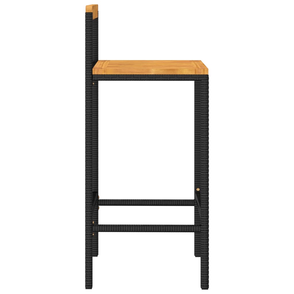 Sgabelli da Bar 4pz Neri Polyrattan e Legno Massello di Acacia - homemem39