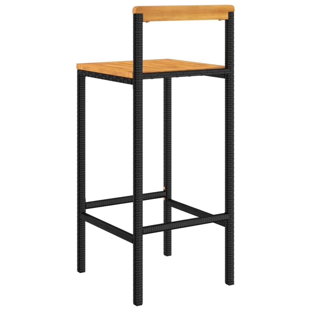 Sgabelli da Bar 4pz Neri Polyrattan e Legno Massello di Acacia - homemem39