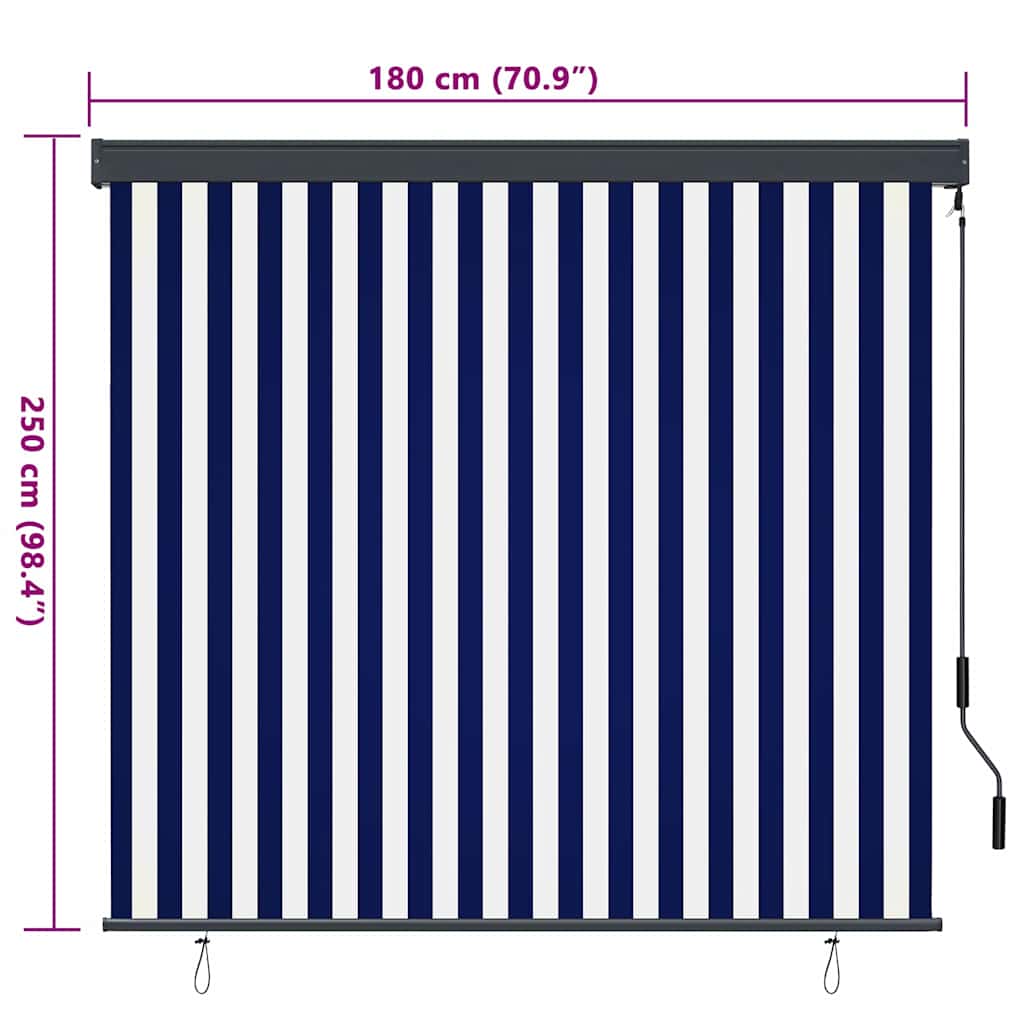 Tenda a rullo Blu e Bianco 180 x 250 cm Tessuto e Alluminio