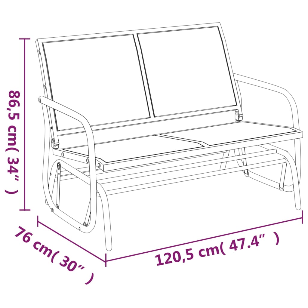 Panca Glider Giardino Nera 120,5x76x86,5 cm Textilene e Acciaio | homemem39