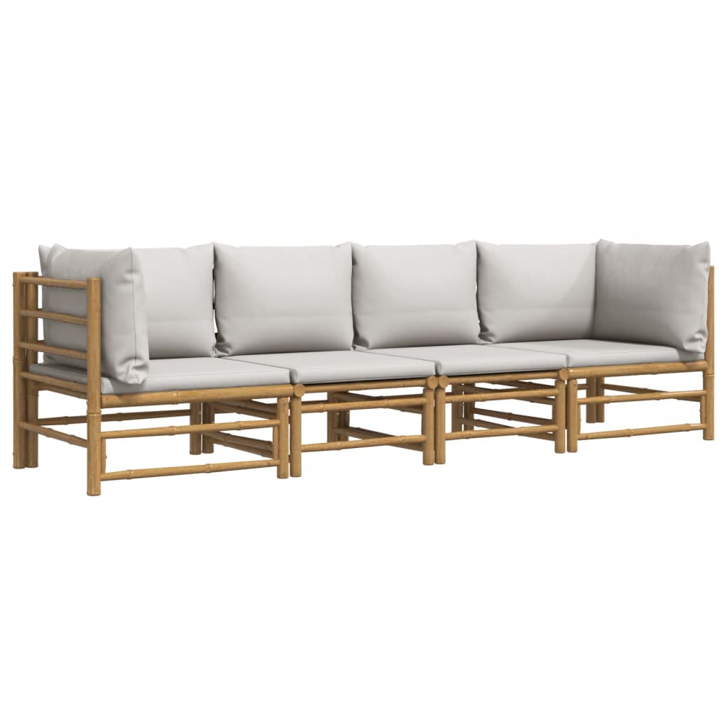 Set Salotto da Giardino 4pz con Cuscini Grigio Chiaro Bambù | homemem39