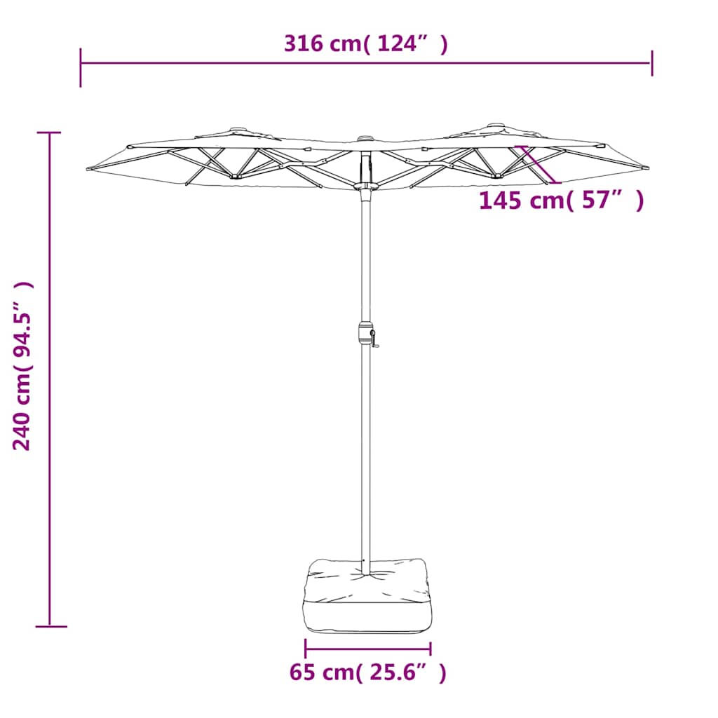 Ombrellone a Doppia Testa Nero 316x145 cm | homemem39