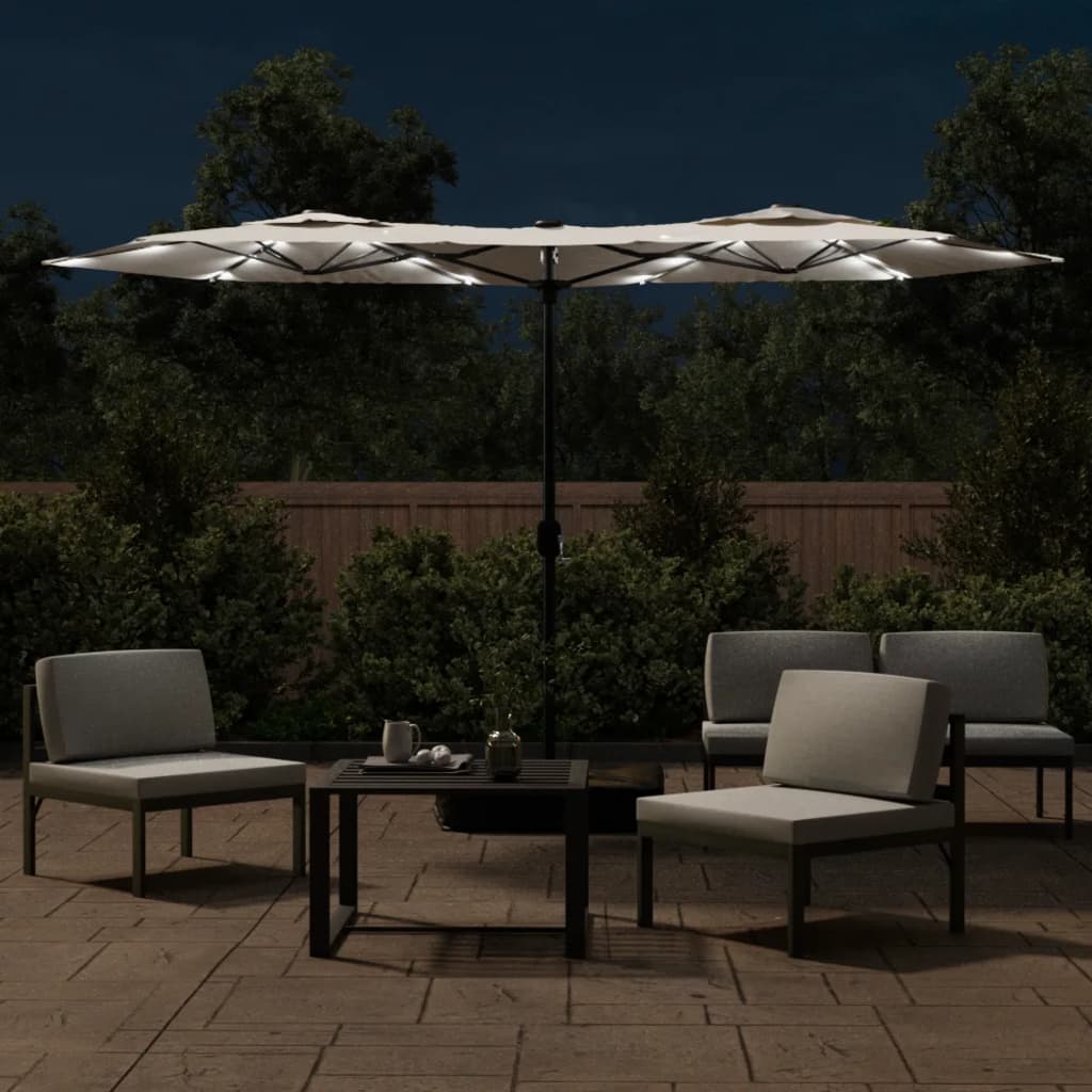 Ombrellone a Doppia Testa con LED Bianco Sabbia 316x145 cm - homemem39