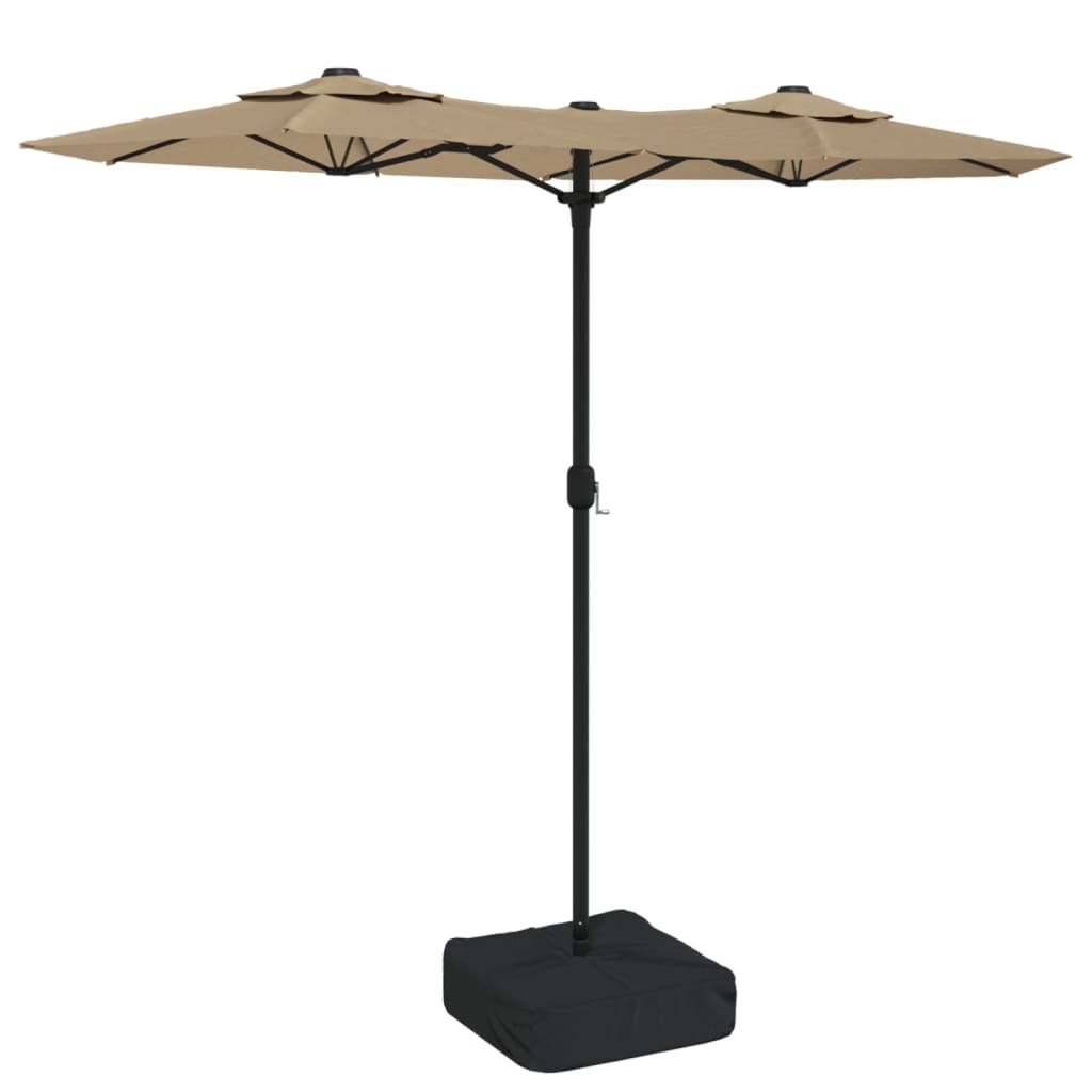 Ombrellone a Doppia Testa con LED Tortora 316x145 cm - homemem39