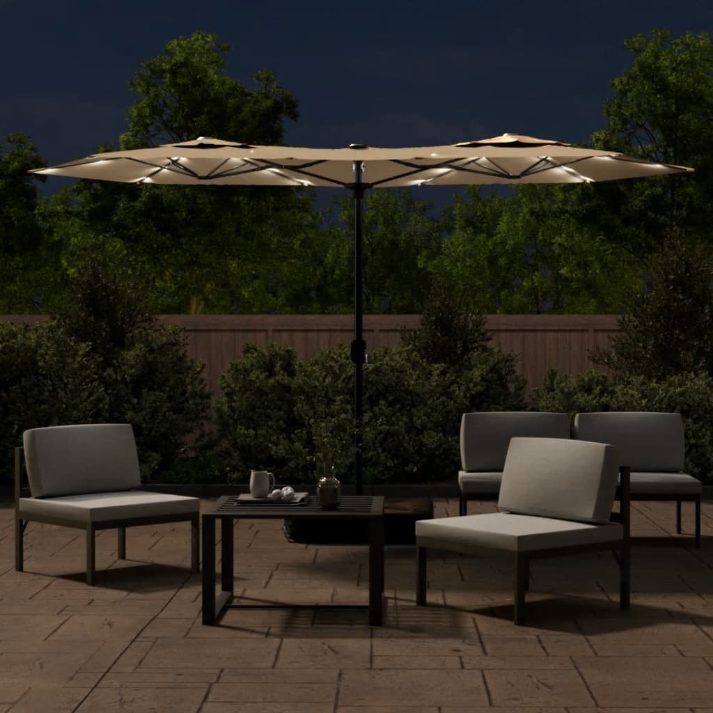 Ombrellone a Doppia Testa con LED Tortora 316x145 cm - homemem39
