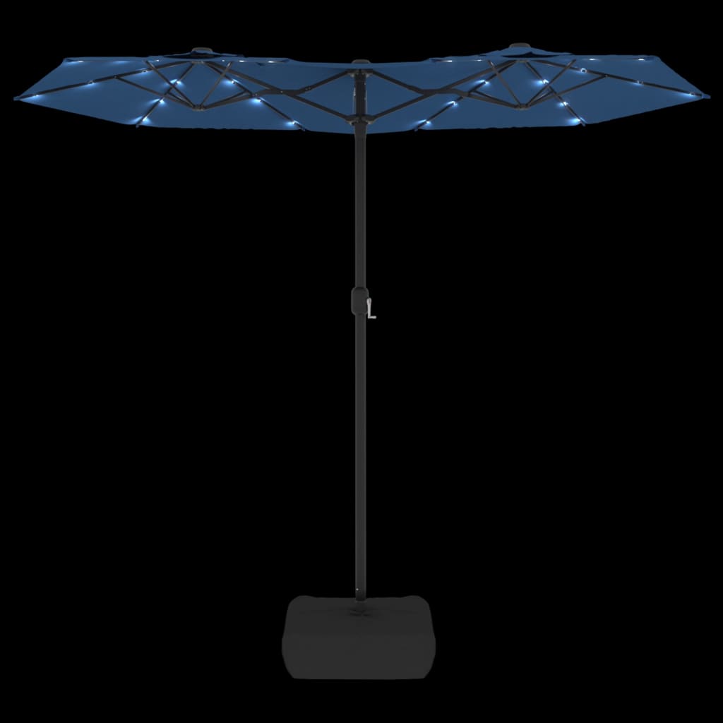Ombrellone a Doppia Testa con LED Azzurro 316x145 cm - homemem39