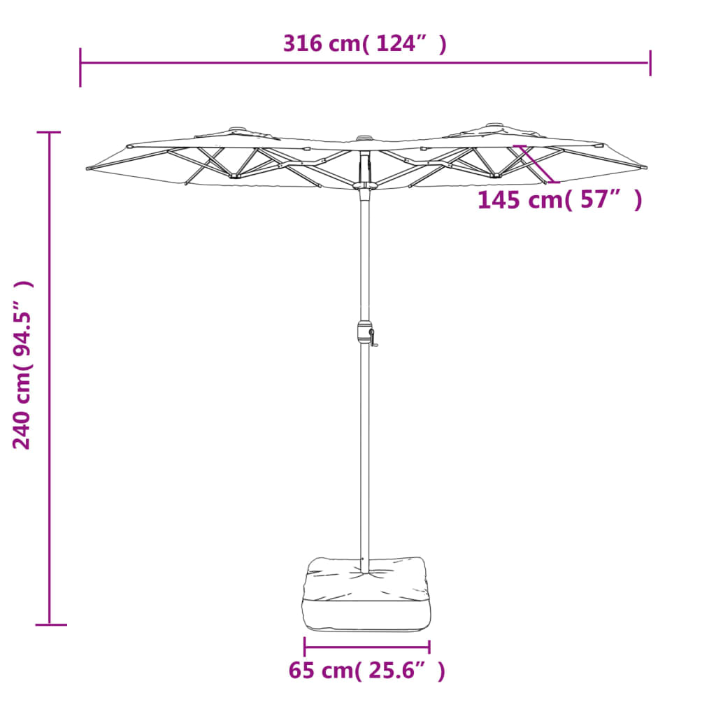 Ombrellone a Doppia Testa con LED Azzurro 316x145 cm - homemem39