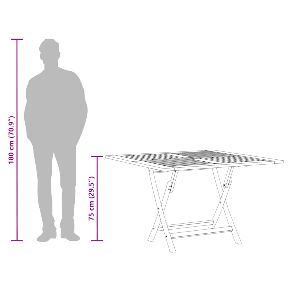 Tavolo da Giardino Pieghevole Grigio 110x110x75cm Massello Teak