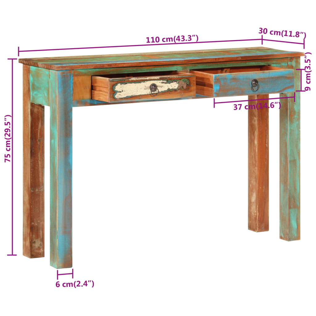 Tavolo Consolle 110x30x75 cm in Legno Massello di Recupero