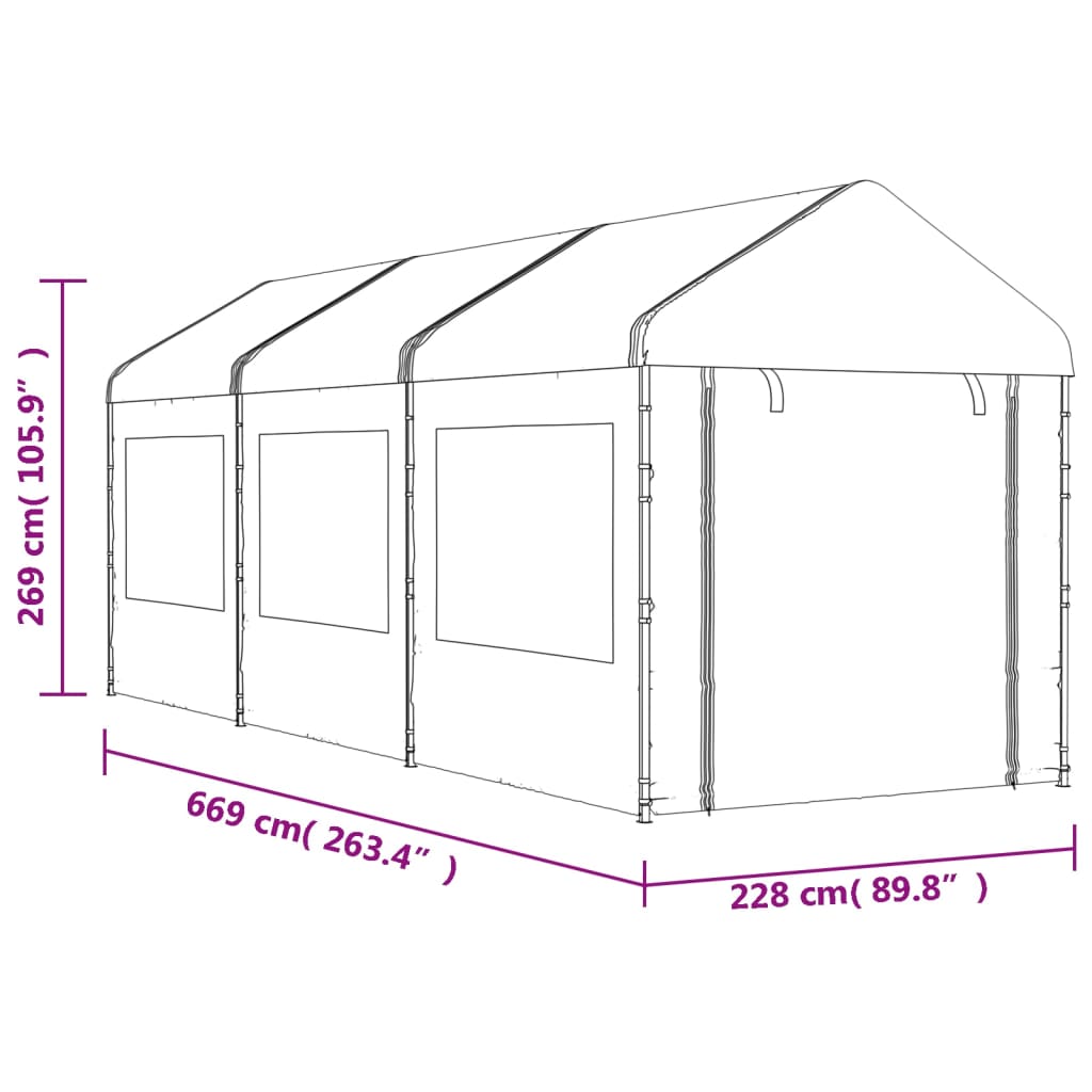 Gazebo con Tetto Bianco 6,69x2,28x2,69 m in Polietilene - homemem39