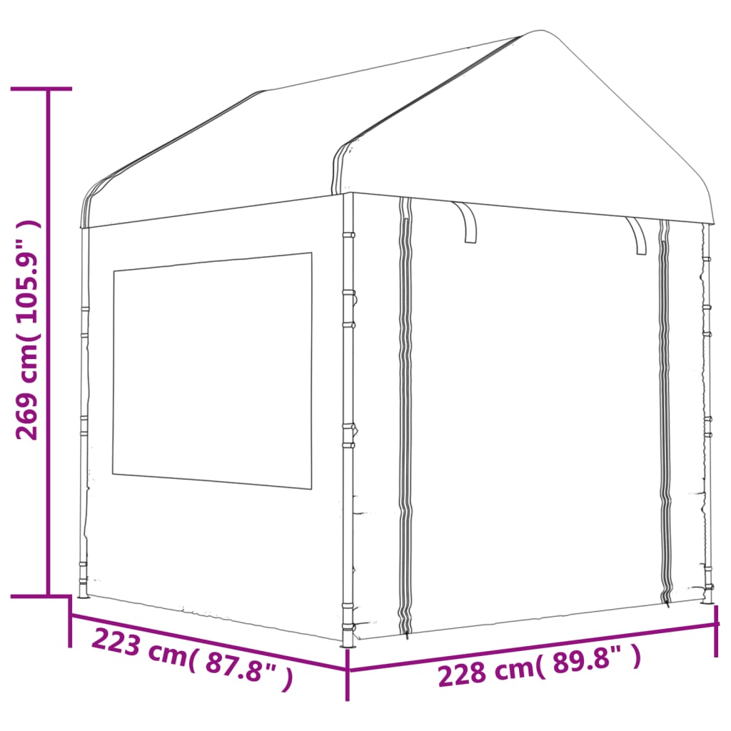 Gazebo con Tetto Bianco 6,69x2,28x2,69 m in Polietilene - homemem39