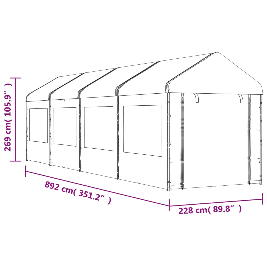 Gazebo con Tetto Bianco 8,92x2,28x2,69 m in Polietilene - homemem39