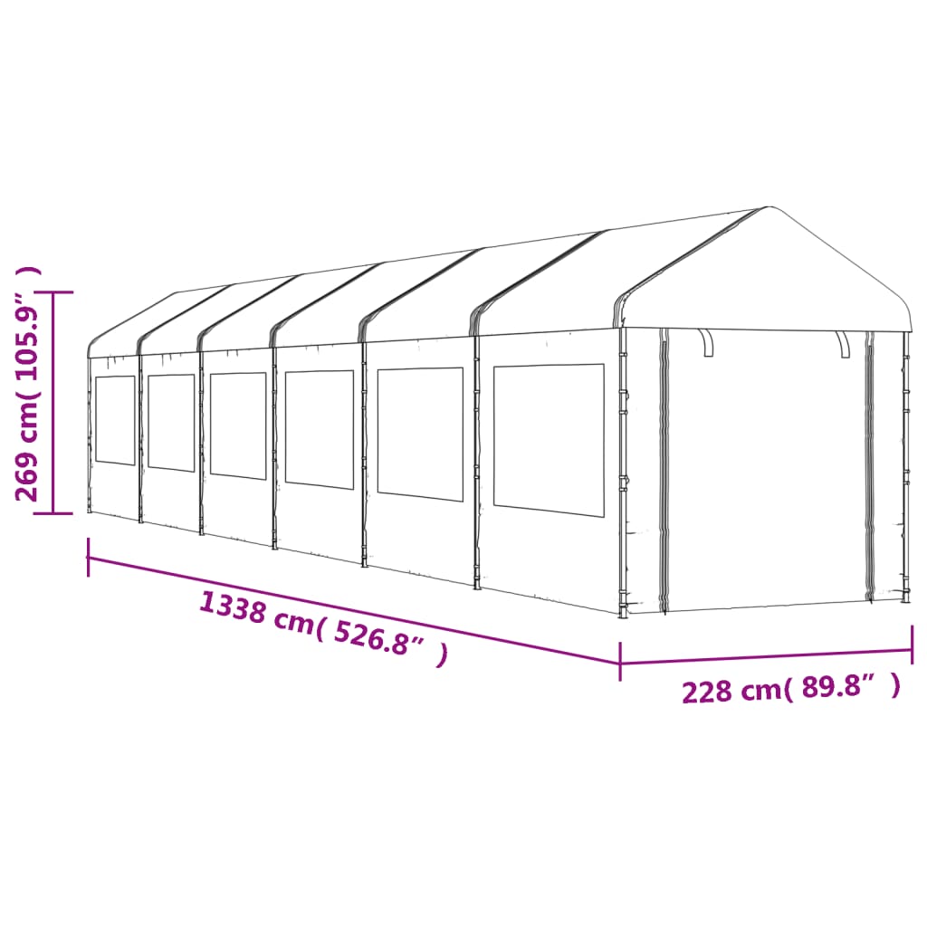 Gazebo con Tetto Bianco 13,38x2,28x2,69 m in Polietilene - homemem39