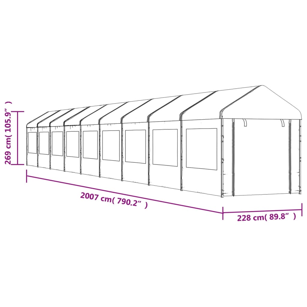 Gazebo con Tetto Bianco 20,07x2,28x2,69 m in Polietilene - homemem39