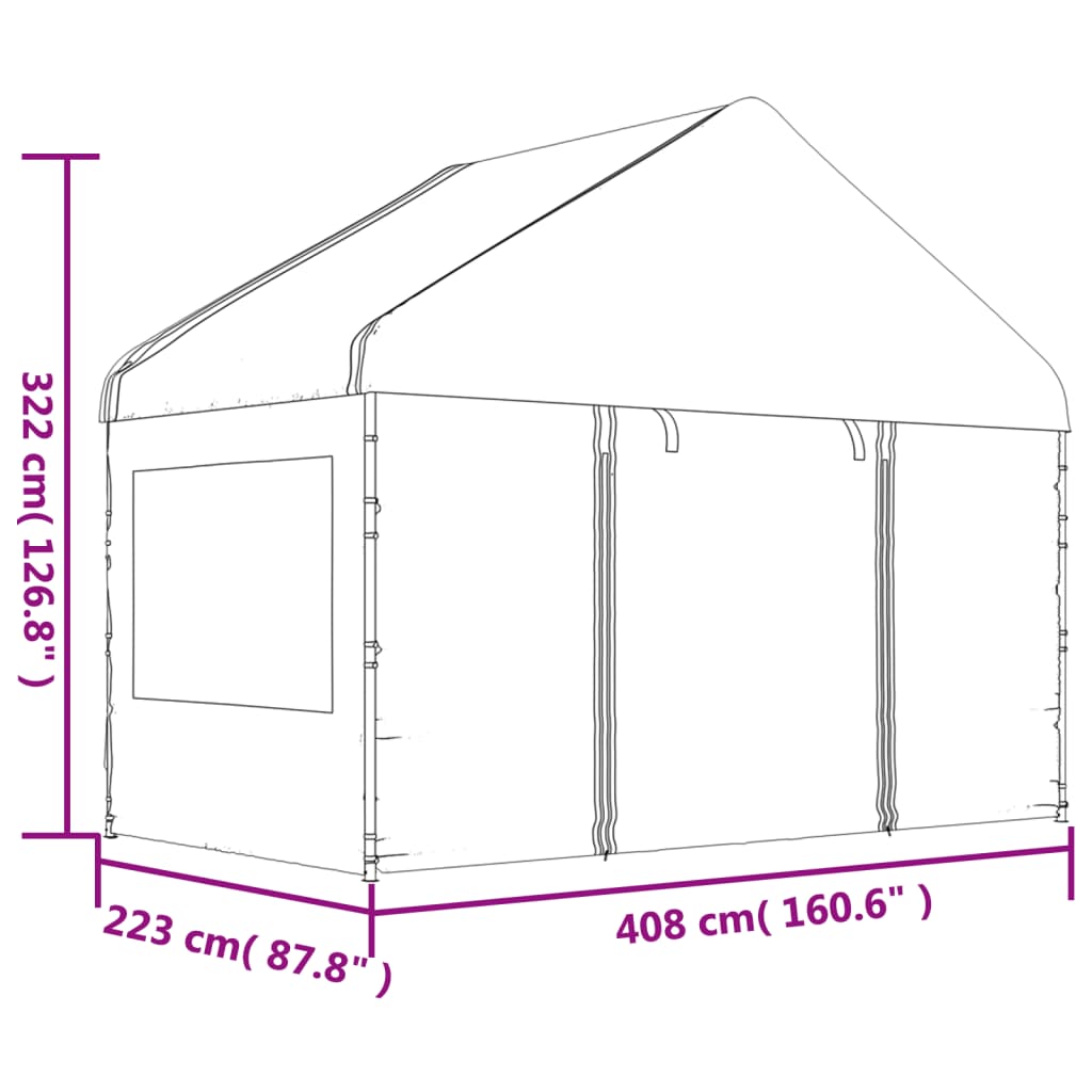 Gazebo con Tetto Bianco 15,61x4,08x3,22 m in Polietilene | homemem39
