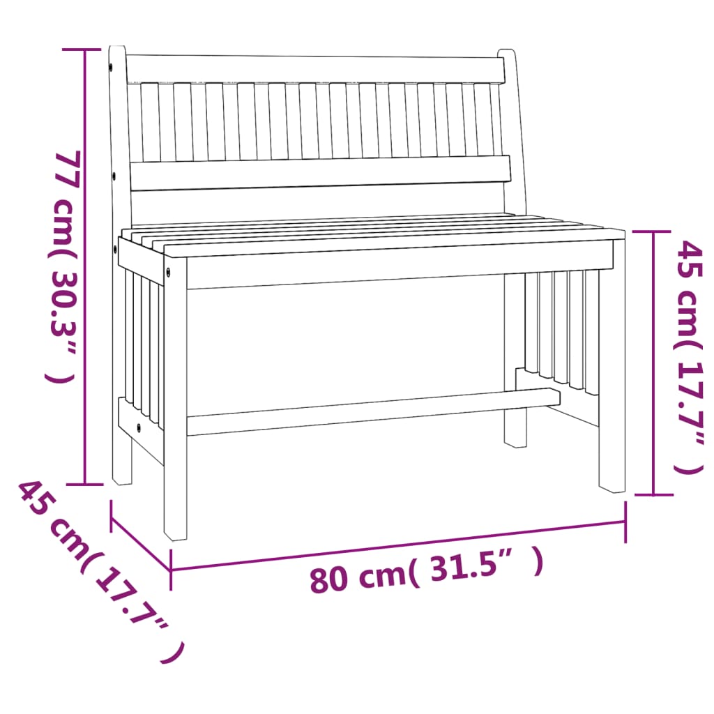 Panca da Giardino 80 cm Legno Massello di Eucalipto | homemem39