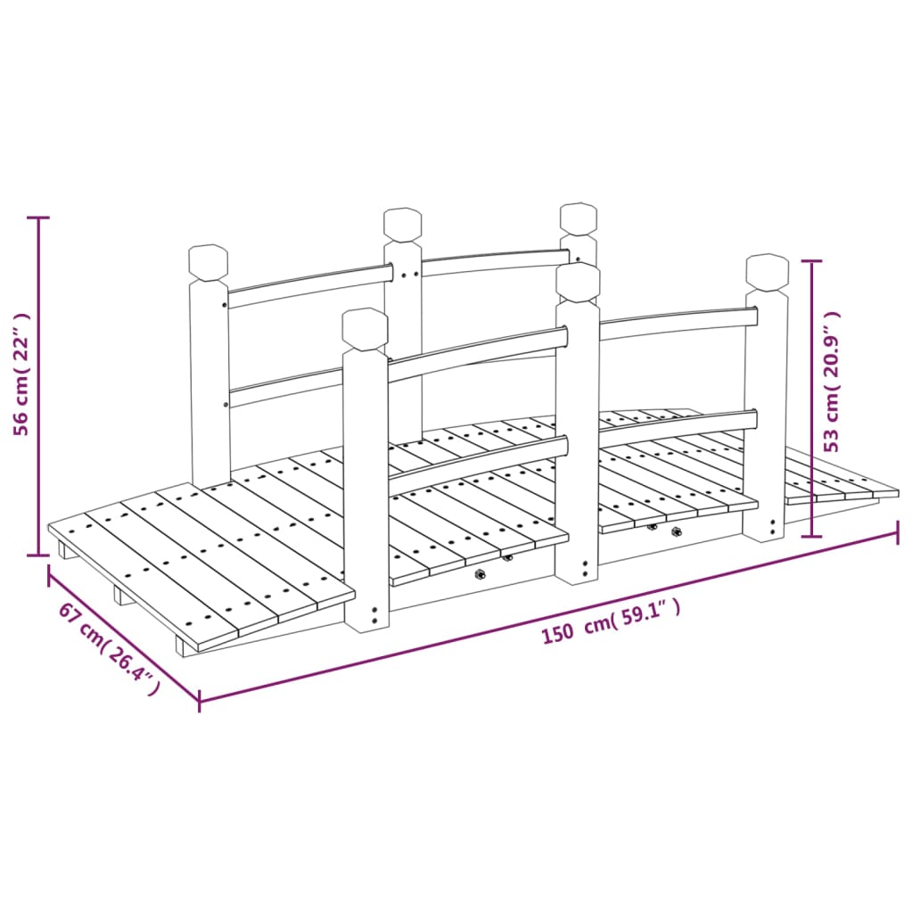 Ponte Giardino Ringhiere 150x67x56cm Legno Massello Abete Rosso | homemem39