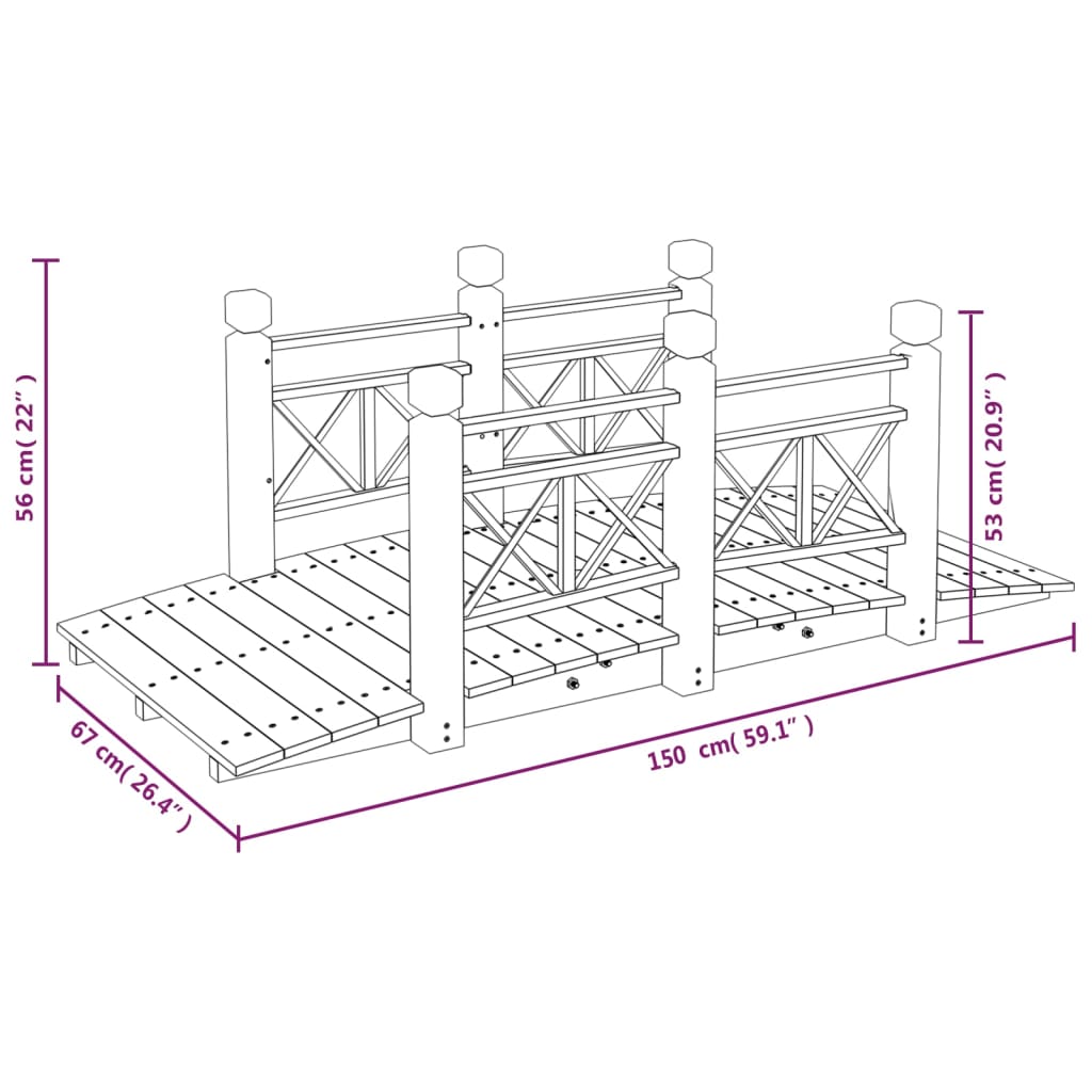 Ponte Giardino Ringhiere 150x67x56cm Legno Massello Abete Rosso | homemem39