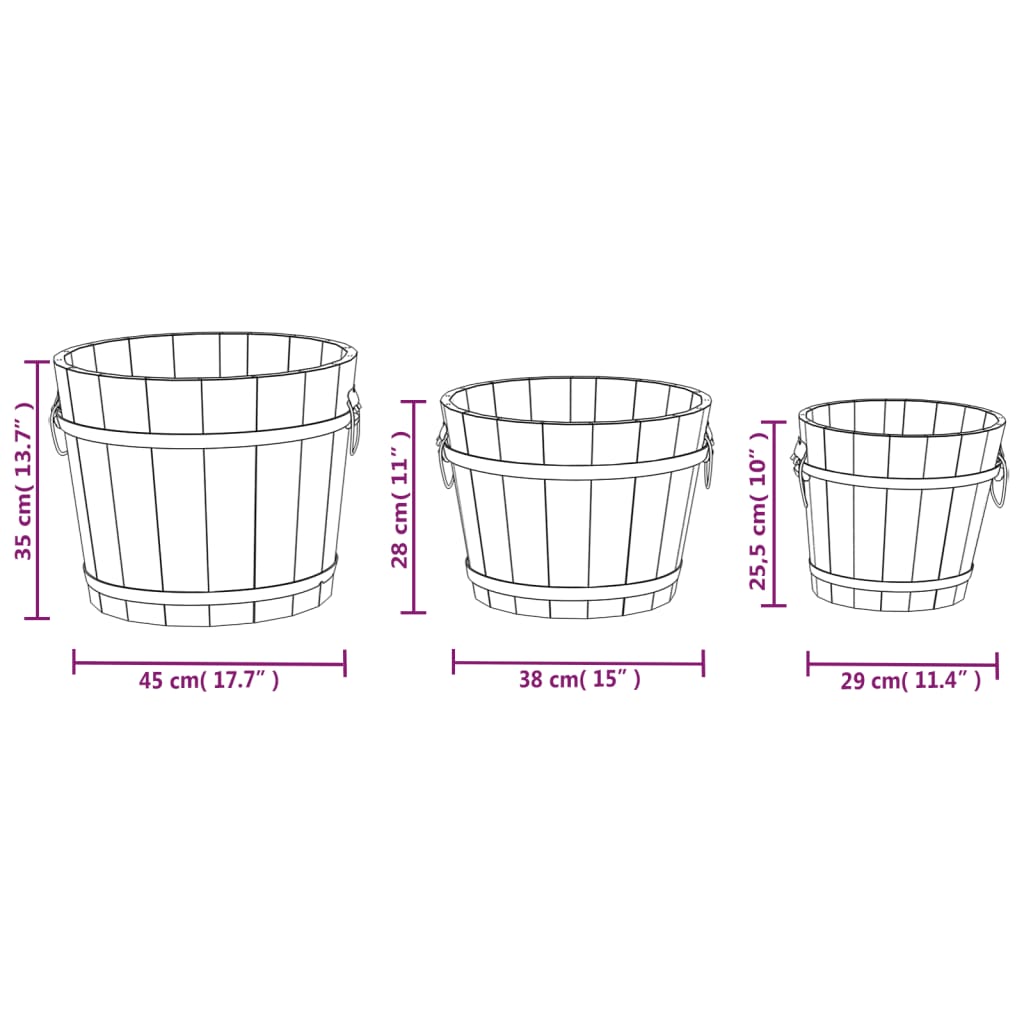 Set Secchi per Fiori 3 pz in Legno Massello di Abete | homemem39