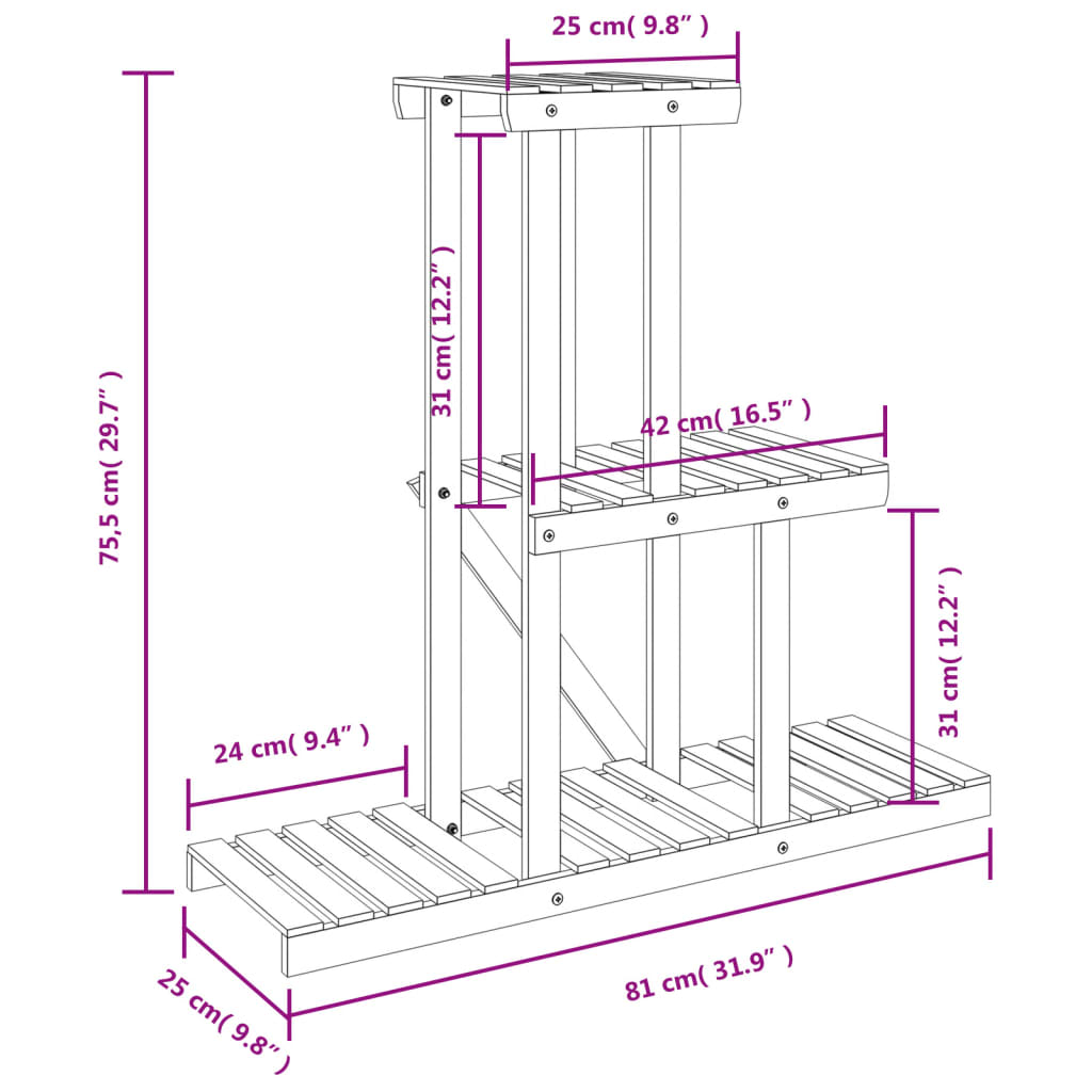 Portafiori 81x25x75,5 cm in Legno Massello di Abete - homemem39