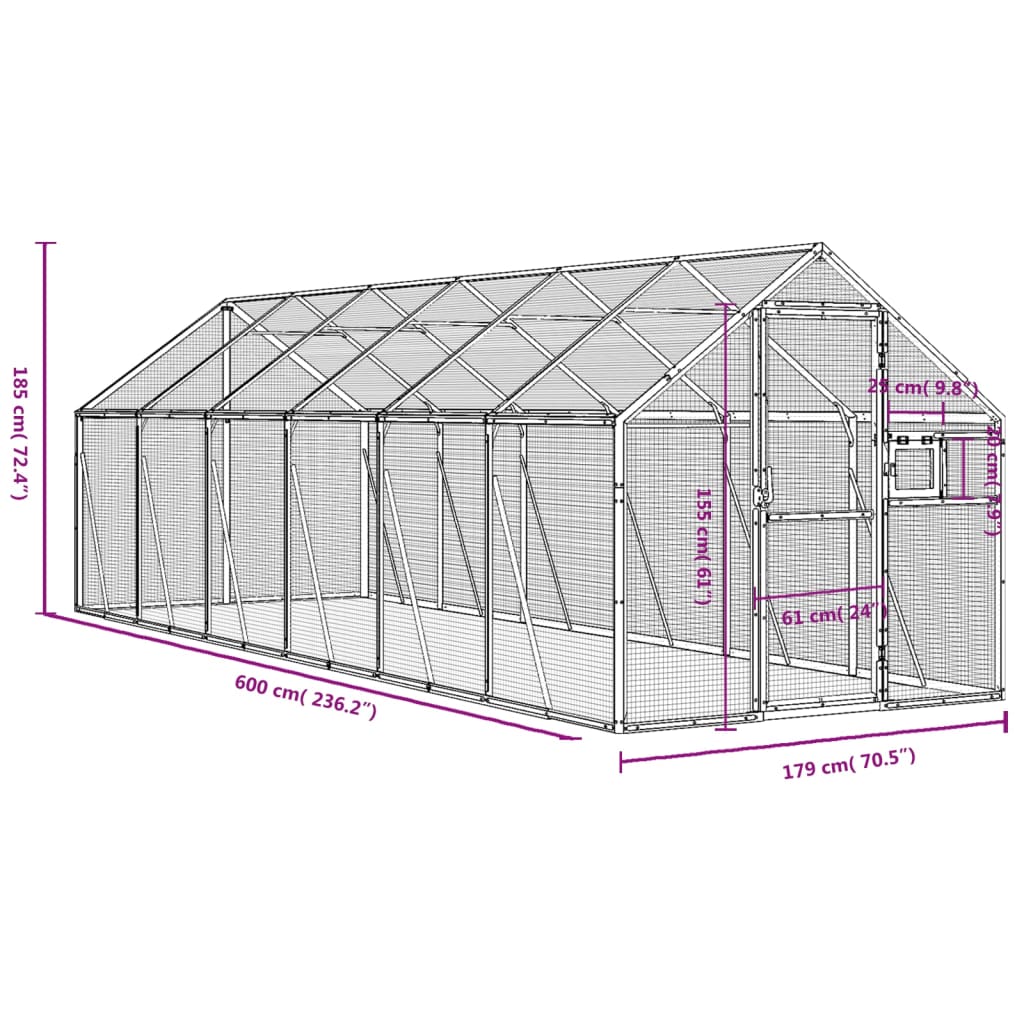 Voliera Antracite 1,79x6x1,85 m in Alluminio | homemem39