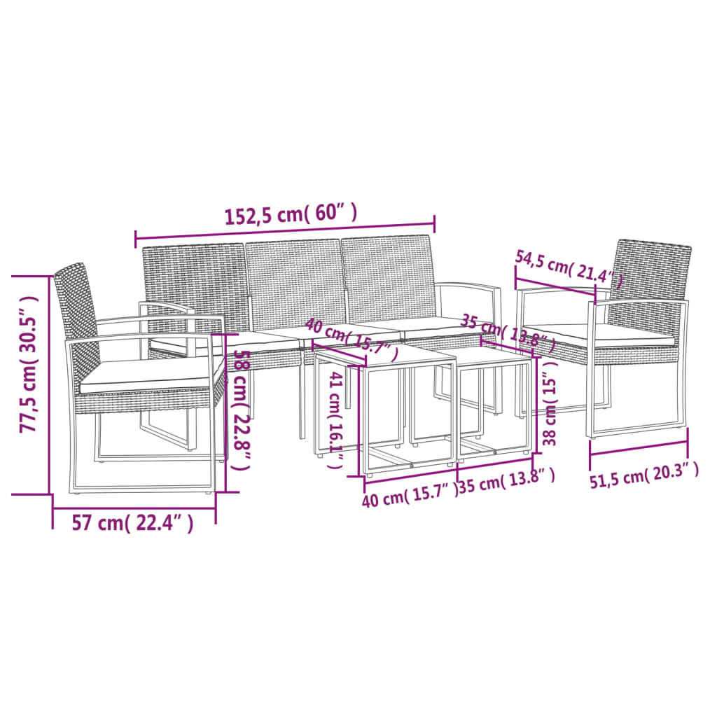 Set da Pranzo da Giardino 5 pz con Cuscini in PP Rattan Marrone | homemem39