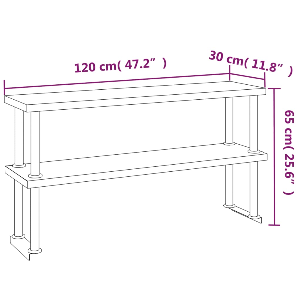 Tavolo Lavoro Cucina con Ripiano 120x60x145 cm Acciaio Inox | homemem39