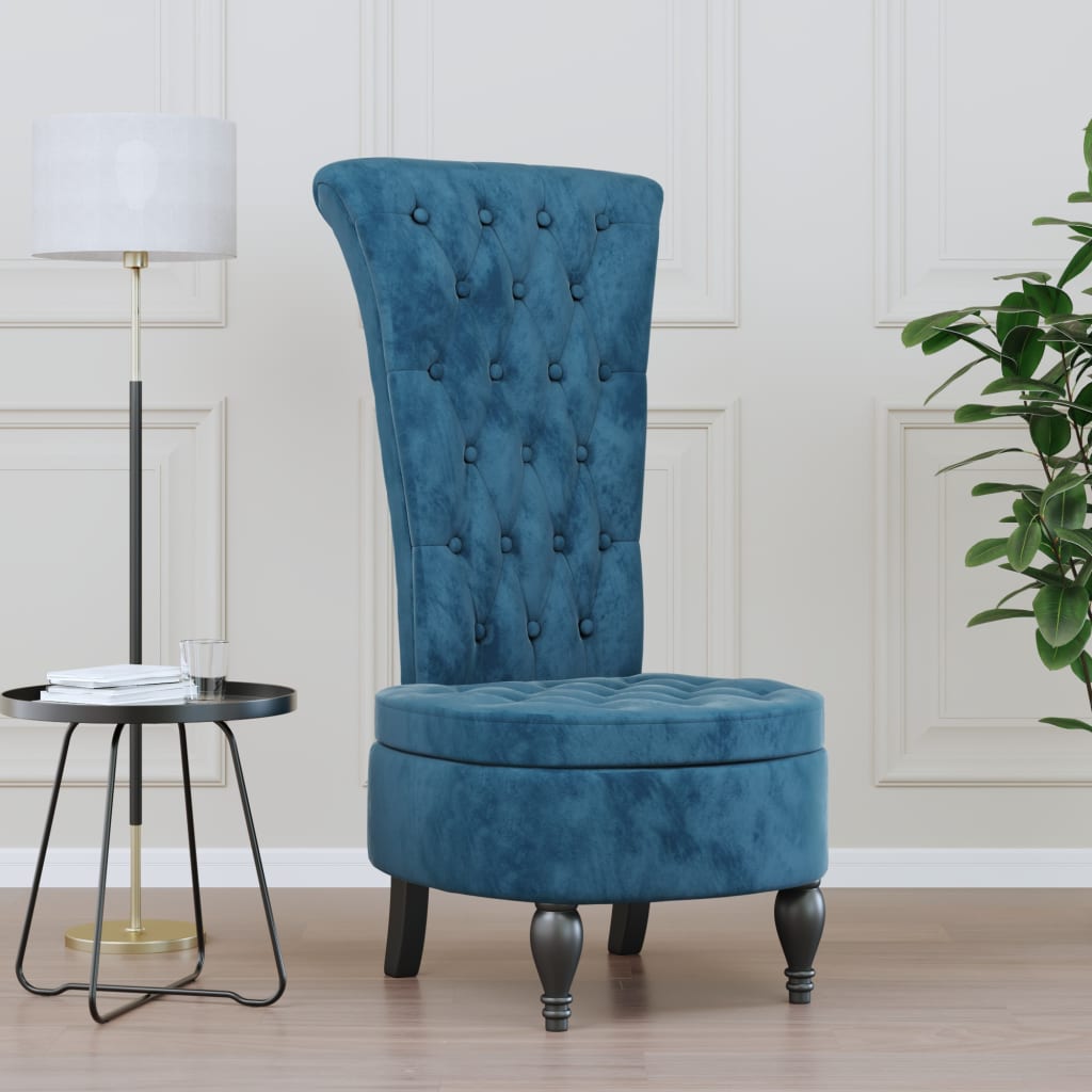 Sedia con Schienale Alto Design con Bottoni in Velluto Blu - homemem39