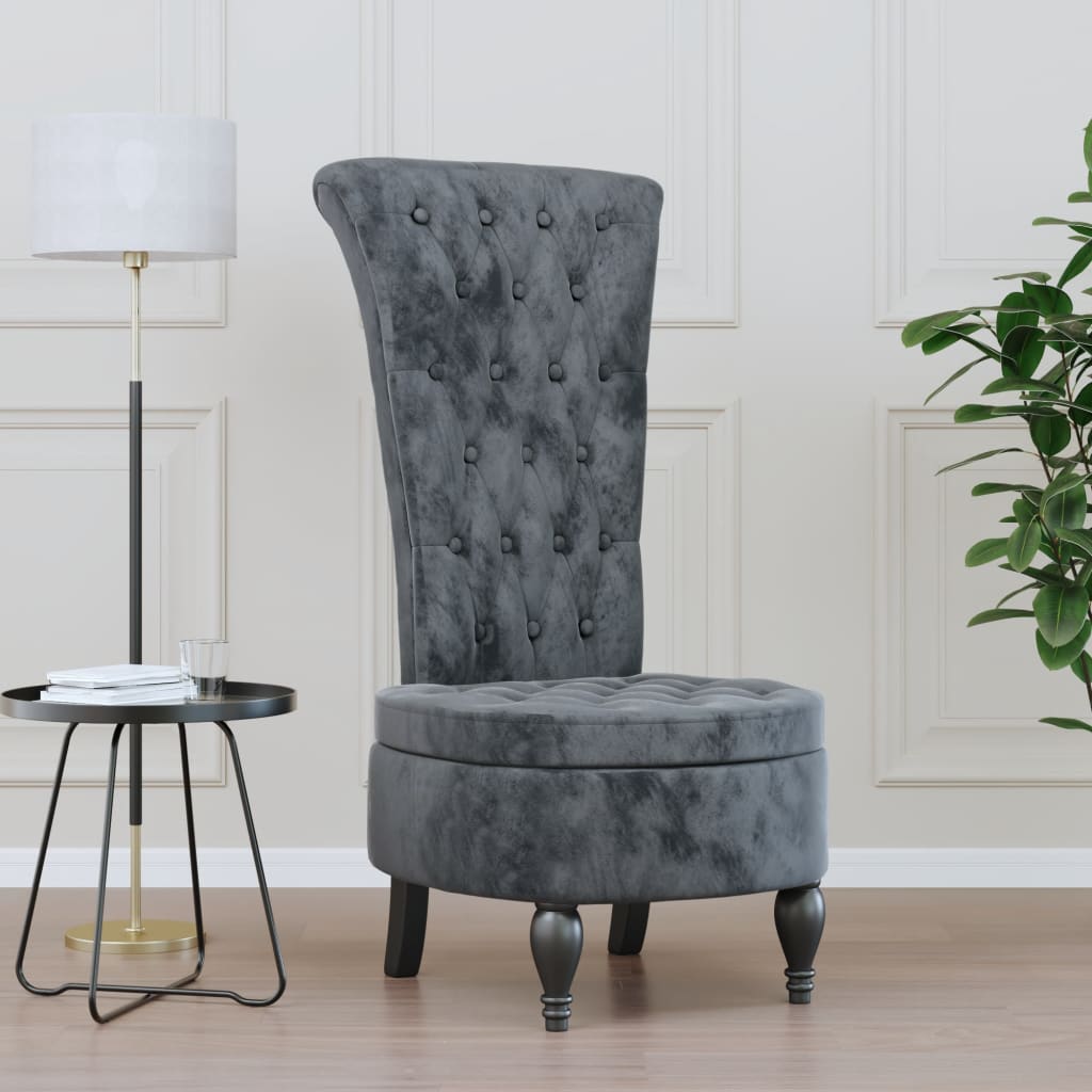 Sedia Schienale Alto Design con Bottoni in Velluto Grigio Scuro - homemem39